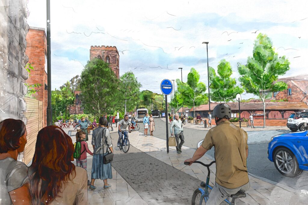 An artists' impression of how Abbey Foregate may look in the future.